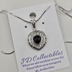 Swarovski Crystal Elements Silver Necklace Black and Clear 17 - 19 inch Prom